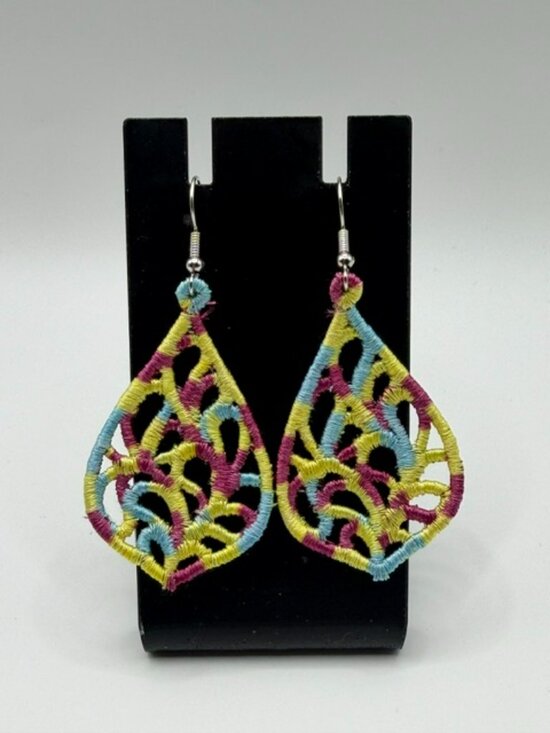 Simply Quilted Jewelry - Homemade Multicolored Lace Teardrop Earrings